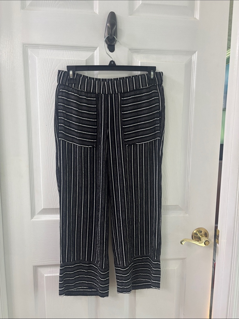 LOFT Black and White Pinstripe Cropped Pants